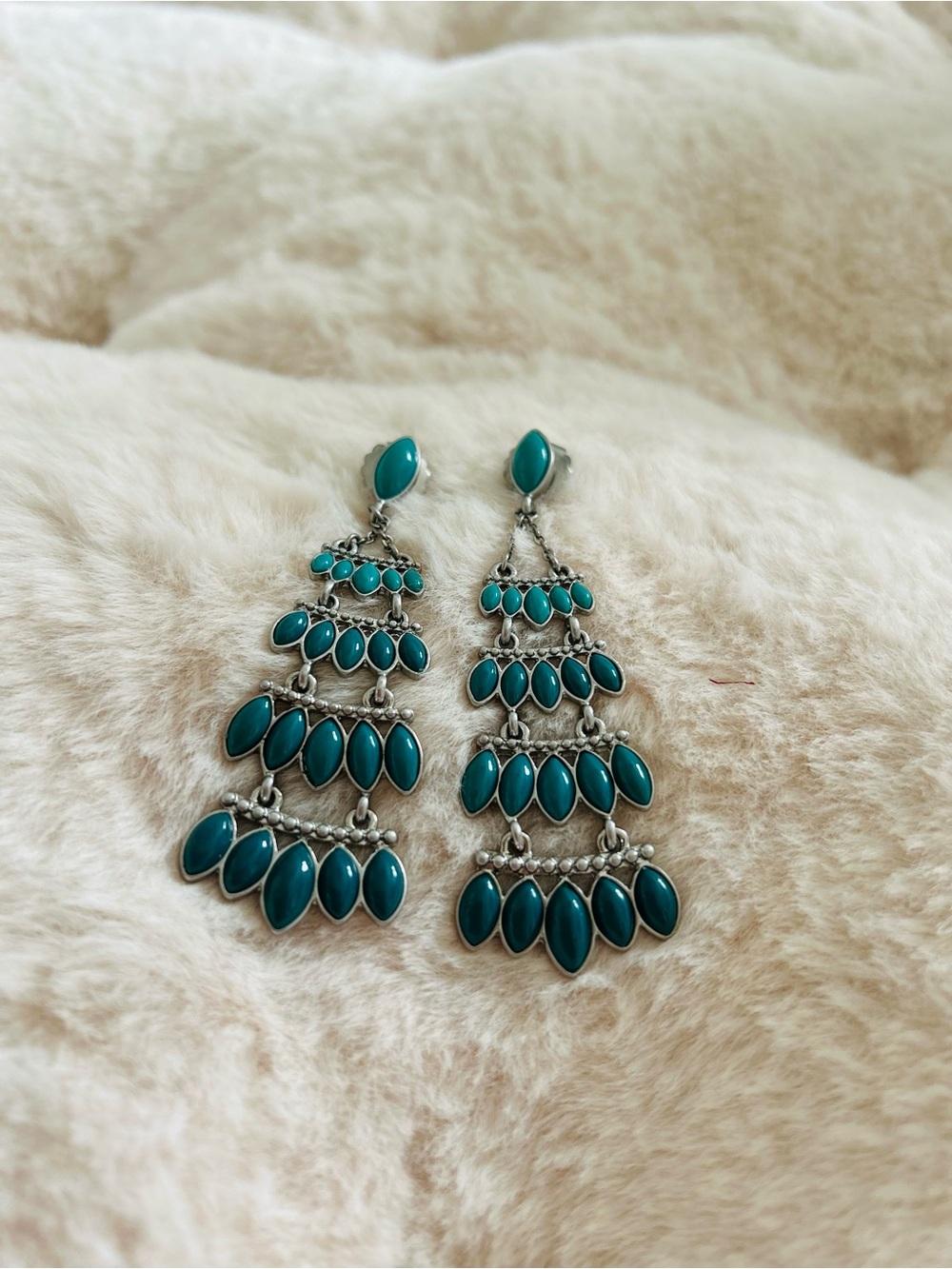 Retired Lia Sophia Teal Tiered Chandelier Earrings